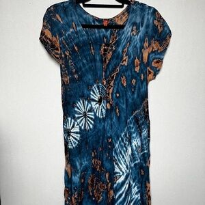 Handmade Dark Blue Tie-Dye Midi Dress